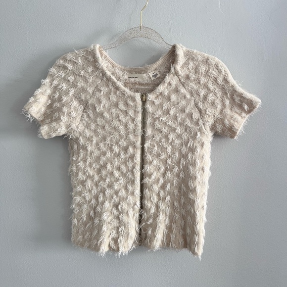 Anthropologie Sweaters - ANTHROPOLOGIE SLEEPING ON SNOW Cream Eyelash-Textured Zip Up Sweater
